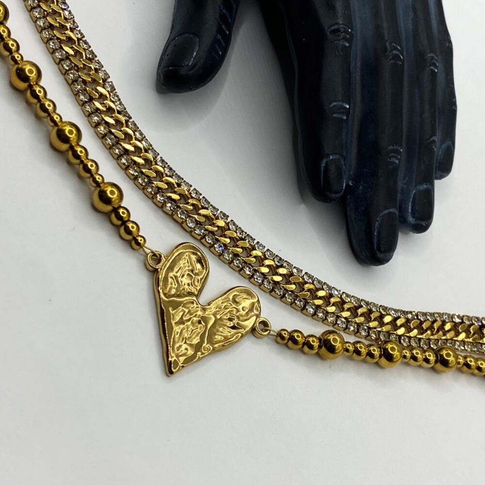 NEW Rhinestone & Heart Layering Bracelet Set